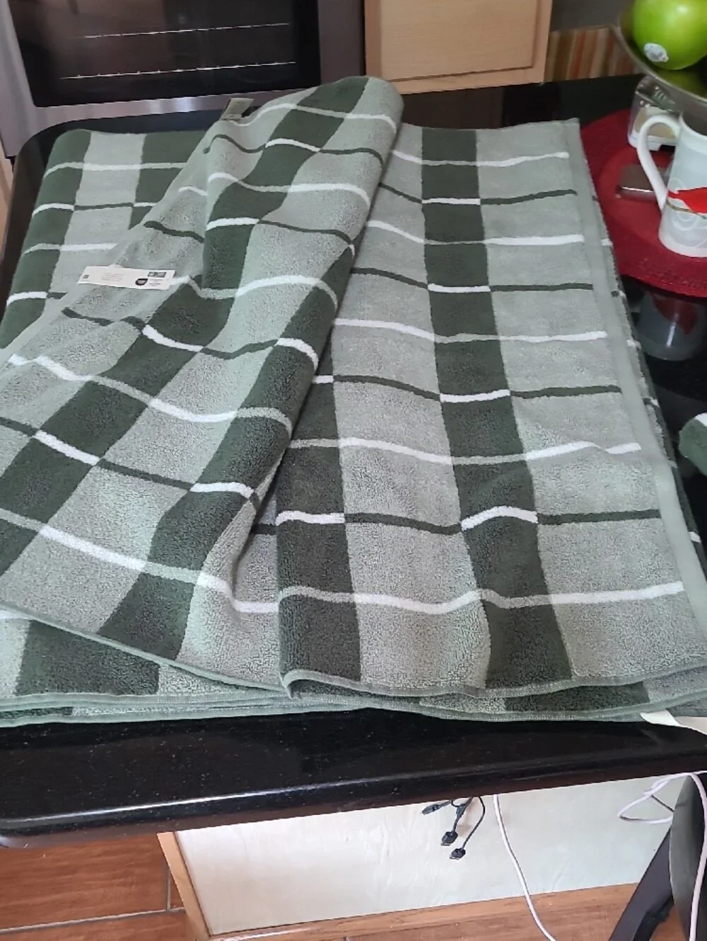 Nate Berkus Forest Green and White Plaid Towel Set